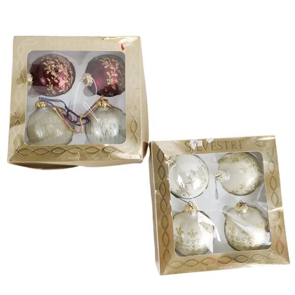 Set of 8 Vintage The Magic of Silvestri Glass Christmas Ball Ornaments Made USA - Picture 1 of 9